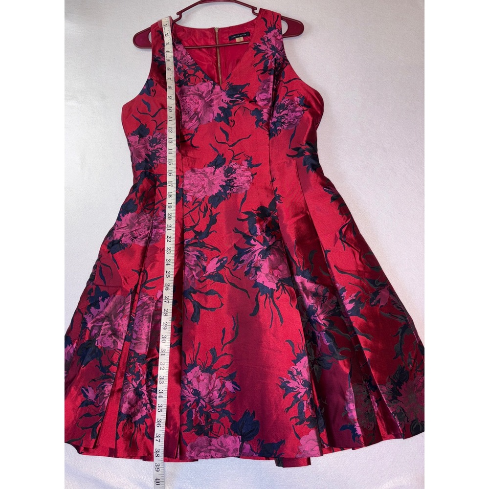Tommy Hilfiger Womens Red Floral Satin Fit Flare Cocktail Dress Size 12 V-Neck - Picture 12 of 12